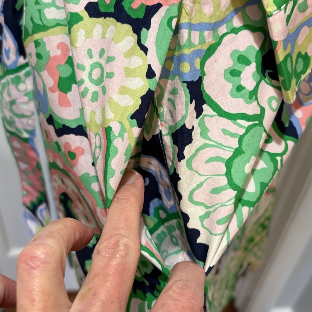 Talbots sz 14 preppy pink green and white patterned button front shirt dress - Picture 4 of 8